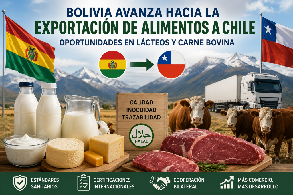 Bolivia avanza hacia la exportación de alimentos a Chile: oportunidades en lácteos y carne bovina