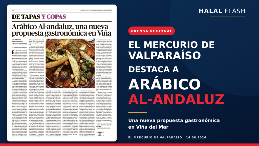 El Mercurio de Valparaíso destaca a Arábico Al-Andaluz como una nueva propuesta gastronómica en Viña del Mar